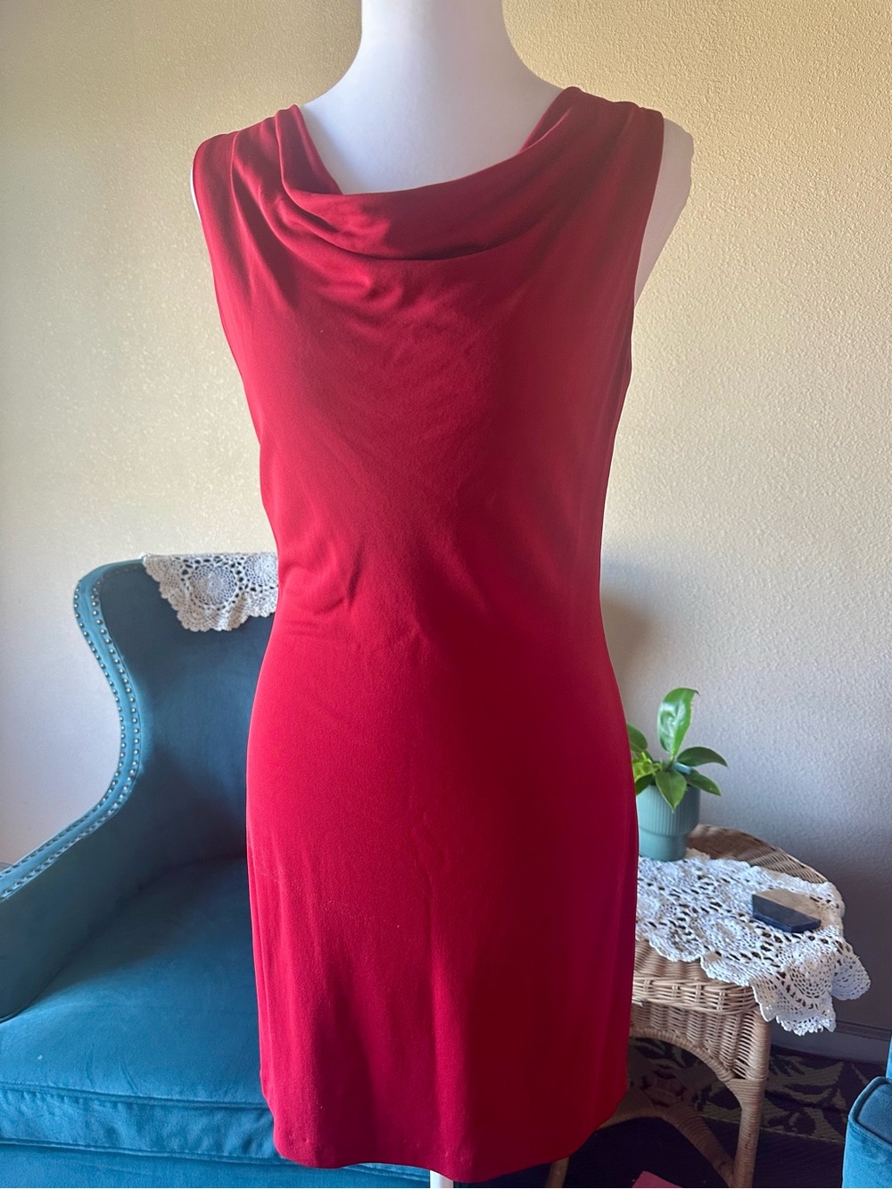 Vintage 90s Isabel Ardee Slinky Cowl Neck Dress Red Size 8 Y2K Party Cocktail